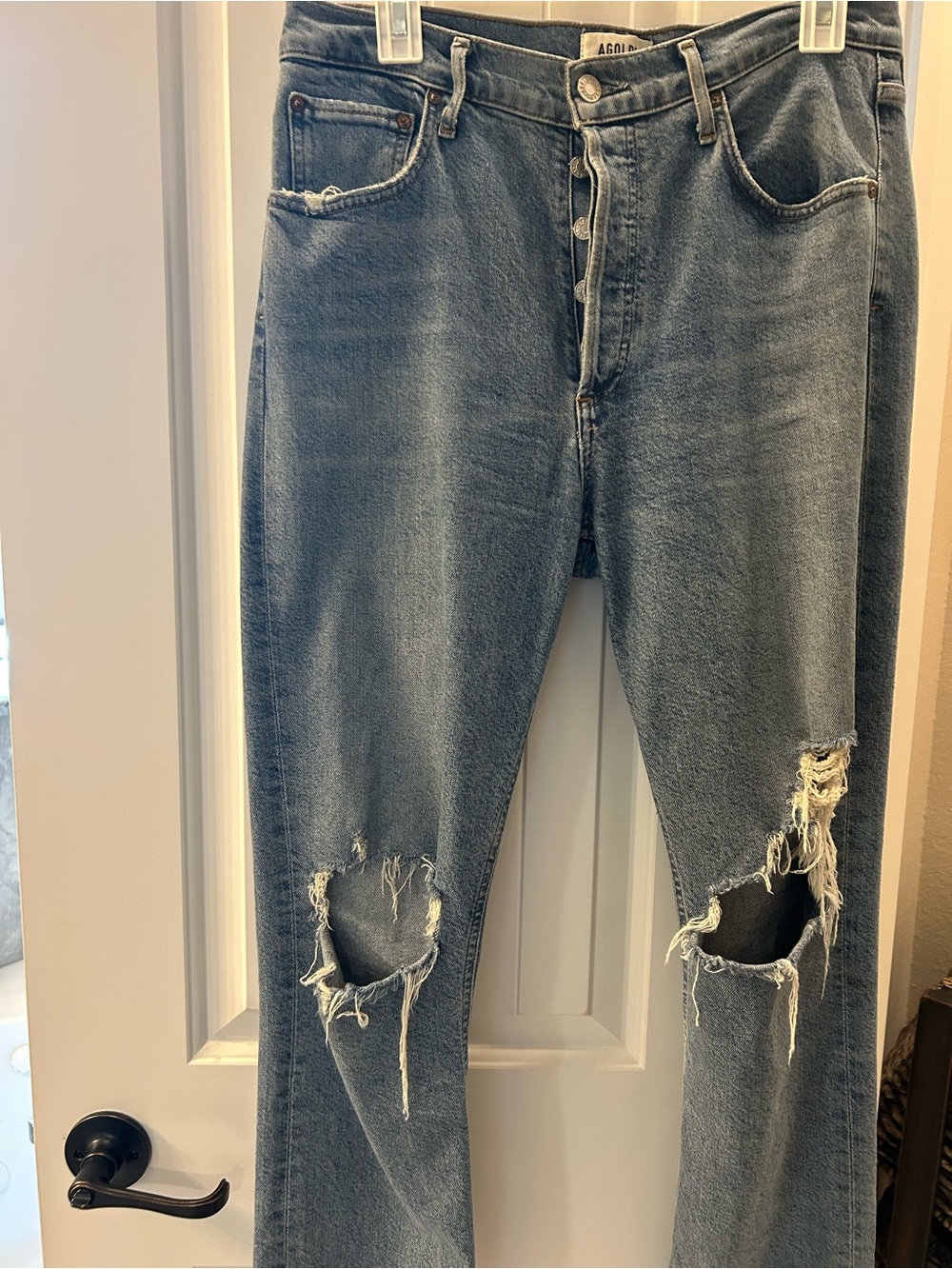 Agolde Men's Faded Blue Straight-Leg Distressed Jeans